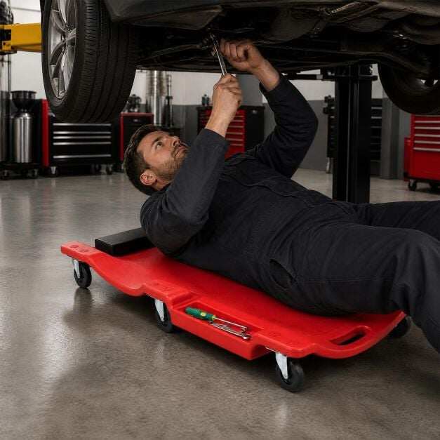 Costway 91 CM Low Profile Rolling Garage Creeper with Padded Headrest-Red