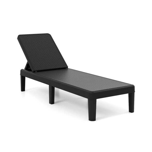 Päevituslamamistool, plastik, rotangi imitatsioon, neljas suunas reguleeritav, kuni 150 kg, aeda või basseini alla, must