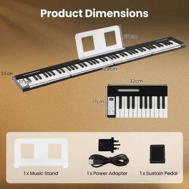 4PCS Portable Folding Full Size Electric Piano with Sustain Pedal Music Stand and Rechargeable Battery-Black 4PCS Portable Folding Full Size Electric Piano with Sustain Pedal Music Stand and Rechargeable Battery-Black