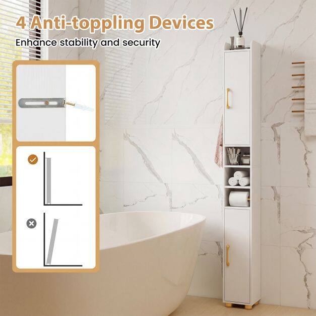 176.5cm Tall Storage Organizer with 2 Doors and Adjustable Shelves-White