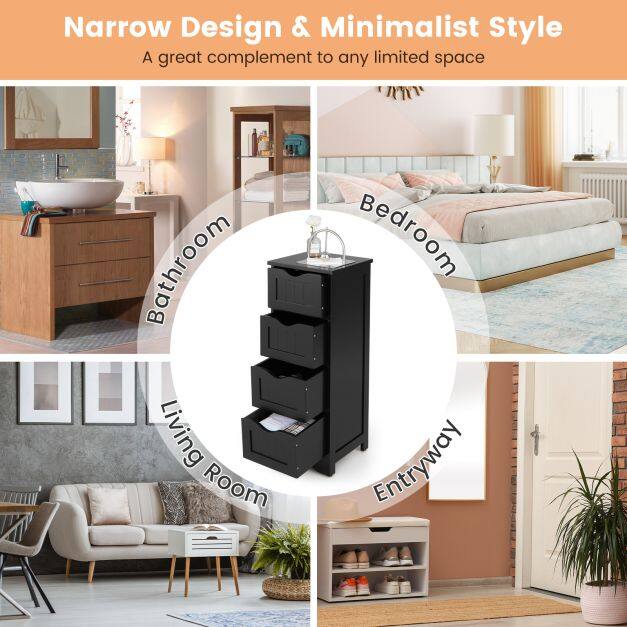 4-Drawer Freestanding Floor Cabinet with Anti-Toppling Device-Black 4-Drawer Freestanding Floor Cabinet with Anti-Toppling Device-Black