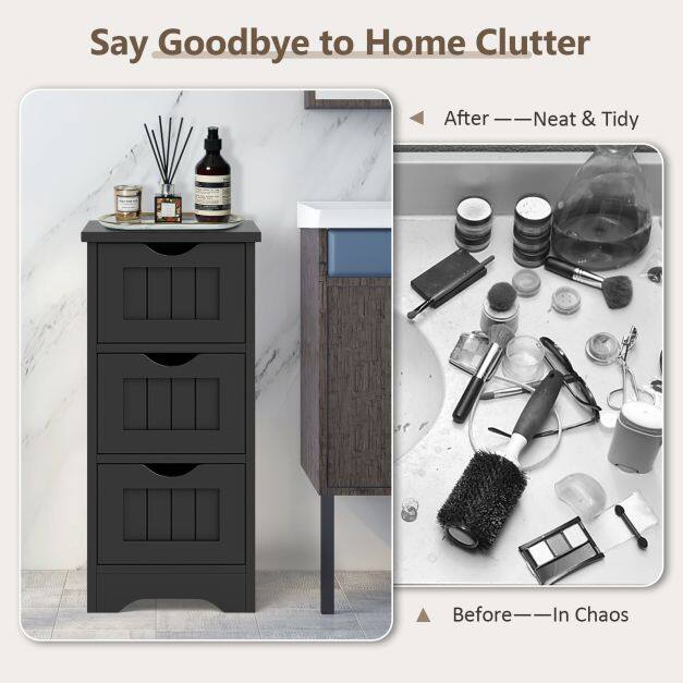 Bathroom Floor Freestanding Storage Organizer with 3 Drawers-Black