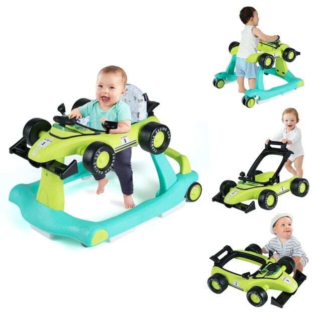 4-in-1 Foldable Activity Push Walker with Adjustable Height-Green