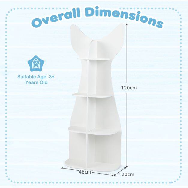 Fish-Shaped Kids Bookshelf with Open Shelves for Playroom-White