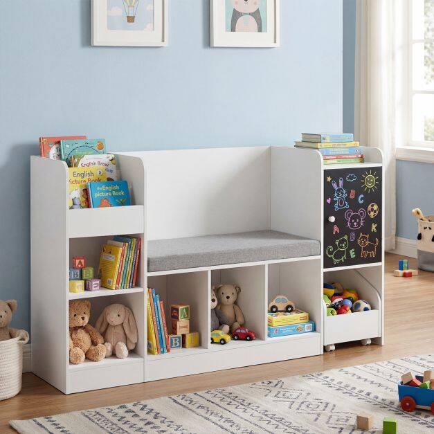 Costway Kids Bookcase and Bookshelf with Reading Nook-White