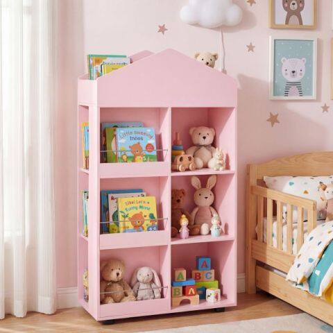 Montessori laste riiul 116 cm raamaturiiul laste puidust mänguasjade hoiustamine roosa