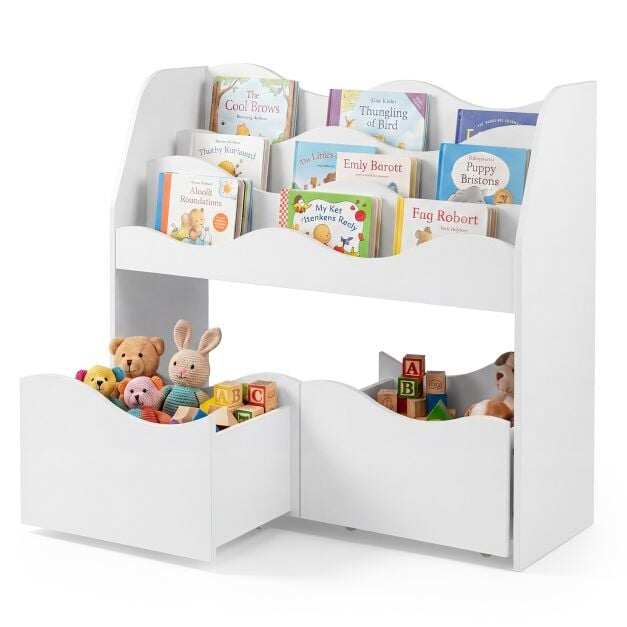 Kids Toy Wooden Storage Organizer with 2 Rolling Drawers for Kids Room-White Kids Toy Wooden Storage Organizer with 2 Rolling Drawers for Kids Room-White