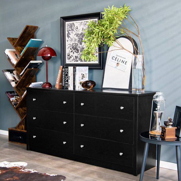Freestanding Storage Cabinet with 6 Drawers and Anti-Toppling Device for Living Room-Black Freestanding Storage Cabinet with 6 Drawers and Anti-Toppling Device for Living Room-Black