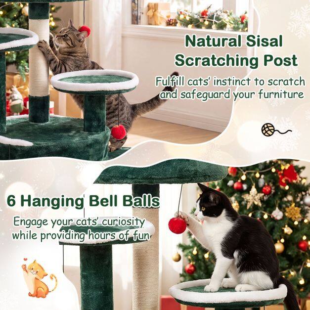 50″ Christmas Cat Tree with 2 Condos and Sisal Scratching Post-Green
