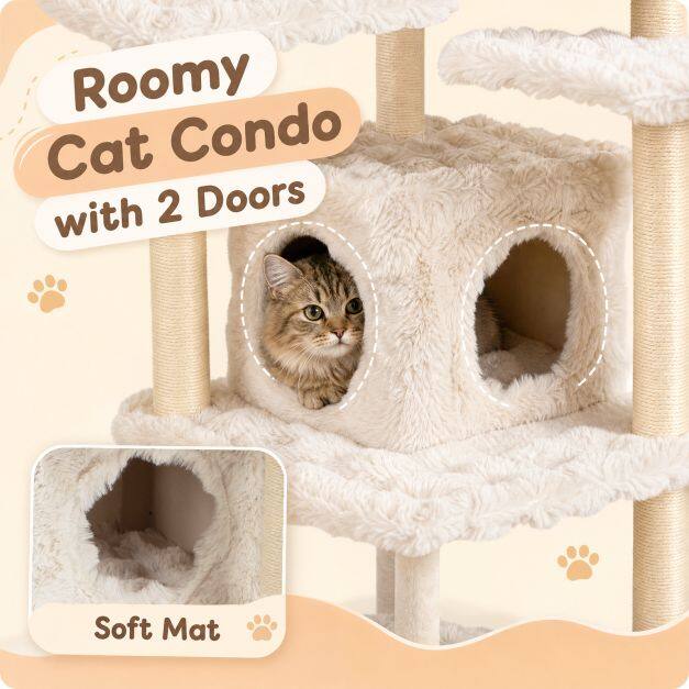 Costway 170cm Cat tree and Cat Scratching Post with Cat Cave-Beige