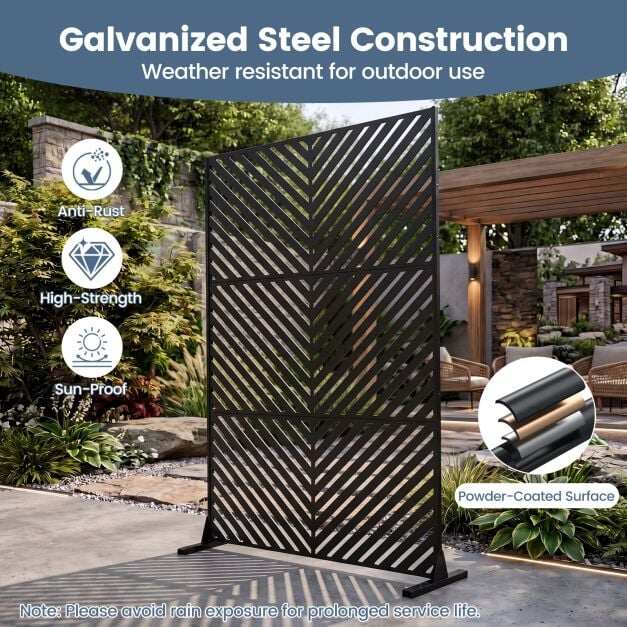 183 CM Freestanding Metal Outdoor Privacy Screen for Patio Garden-Black 183 CM Freestanding Metal Outdoor Privacy Screen for Patio Garden-Black