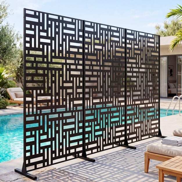183 CM Freestanding Louvered Metal Outdoor Privacy Screen-Black 183 CM Freestanding Louvered Metal Outdoor Privacy Screen-Black