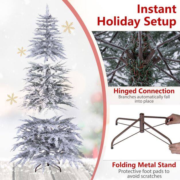 Artificial Flocked Christmas Tree with Branch Tips and Pine Cones-1.8 M