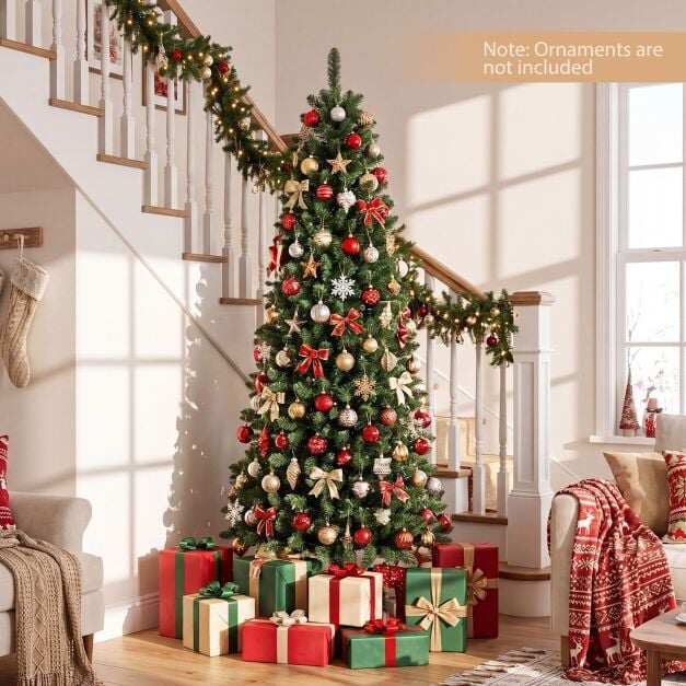 Hinged Pencil Xmas Tree with 350/250 Color Changing RGB Lights and Adjustable Brightness Speed-180cm Hinged Pencil Xmas Tree with 350/250 Color Changing RGB Lights and Adjustable Brightness Speed-180cm