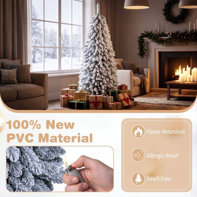 Pop up Christmas Tree with Snowy Branch Tips and Folding Metal Stand for Party-6FT