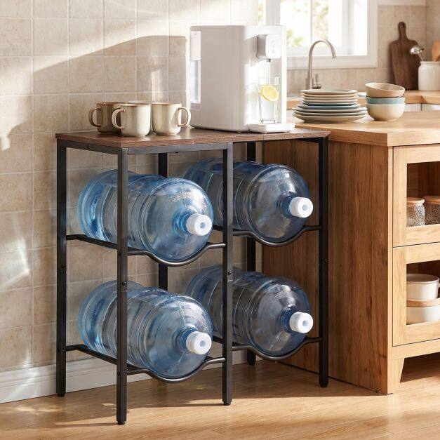 Water Jug Holder Rack with Adjustable Foot Pads and Non-Movable Design for Kitchen-Rustic Brown