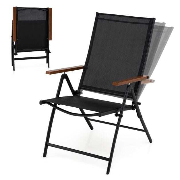 Garden chairs, 2/4 piece set, foldable, 5-way adjustable, Teslin metal, up to 150kg, black