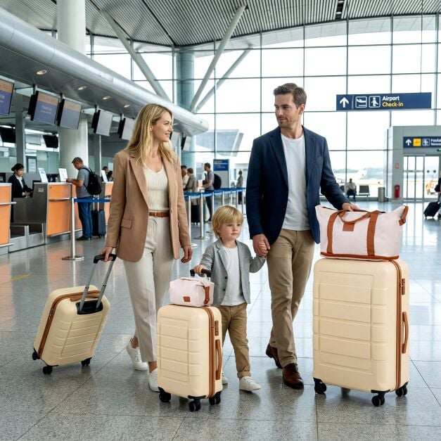 5-osaline pagasikomplekt TSA luku ja 4 pöörleva rattaga - beež