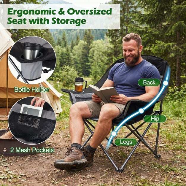 Matkatool Kokkupandav Polsterdatud Kokkupandav Topsihoidjaga Matkatool Kuni 225 kg Plahvatuskindel Hall