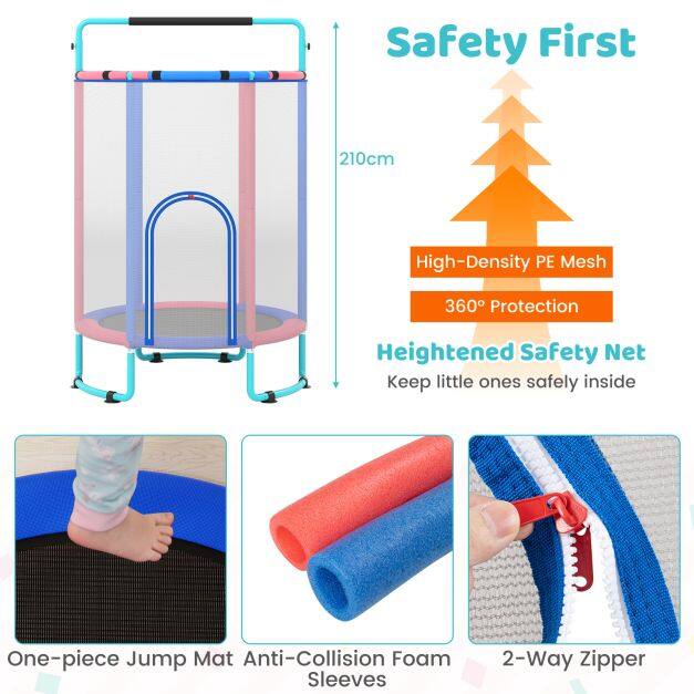 6-ühes laste batuut turvavõrgu ja kuumtsingitud metallraamiga, 140 x 140 x 214 cm, sinine