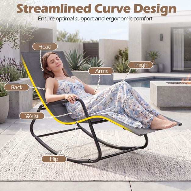 Weatherproof garden lounger, ergonomic rocking chair made of breathable fabric, 143 x 57 x 86 cm, grey Weatherproof garden lounger, ergonomic rocking chair made of breathable fabric, 143 x 57 x 86 cm, grey