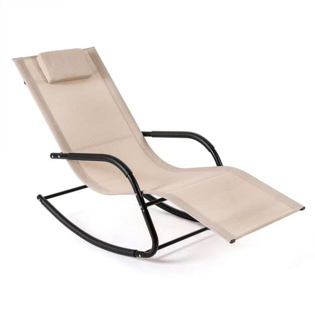 Outdoor rocking chair/lounger with removable headrest, weight capacity up to 160kg, beige