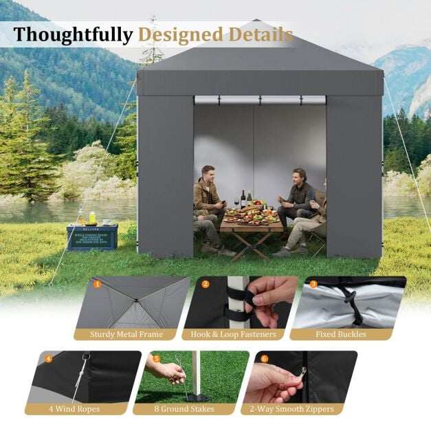3 x 3m Folding Pavilion, Waterproof Garden Pavilion with Removable Side Panels, Metal Frame, Grey 3 x 3m Folding Pavilion, Waterproof Garden Pavilion with Removable Side Panels, Metal Frame, Grey