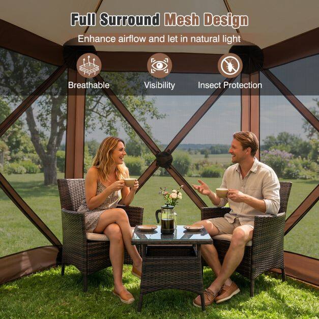 Pop-up pavilion for 4-6 people, folding pavilion with 6 mosquito nets & zippered door, 300 x 258 x 230 cm