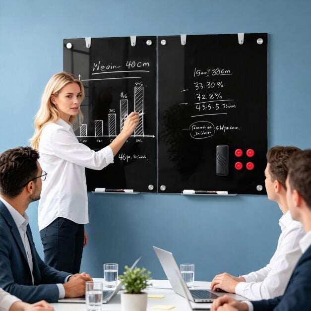 91 cm x 61 cm magnetiline klaasist raamita valge tahvel kontorisse - must