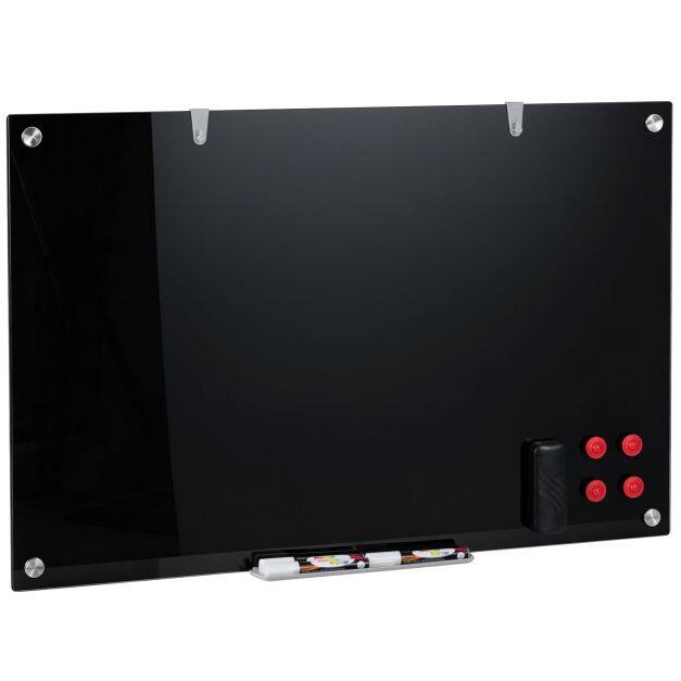 91 cm x 61 cm magnetiline klaasist raamita valge tahvel kontorisse - must