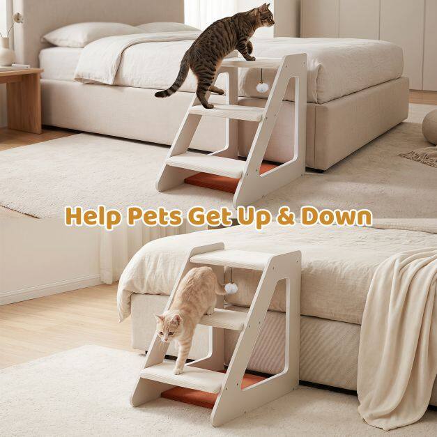 Dog stairs, 3 steps, cat stairs with comfortable cat bed for small dogs and cats, 54 x 33 x 48 cm