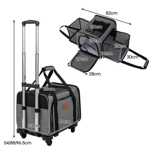 Rolling Cat Carrier with Wheels and Telescopic Handle for Pets-Grey Rolling Cat Carrier with Wheels and Telescopic Handle for Pets-Grey