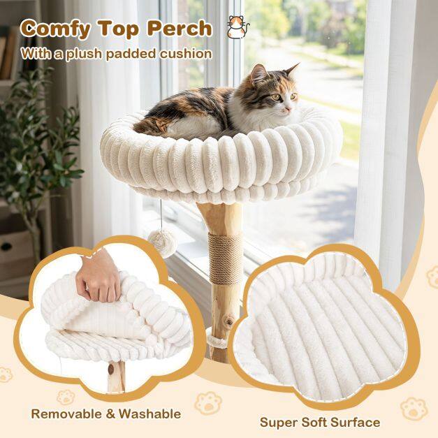41 Inch Tall Modern Cat Tower with Real Wood Branches, Scratching Posts for Indoor-Beige 41 Inch Tall Modern Cat Tower with Real Wood Branches, Scratching Posts for Indoor-Beige