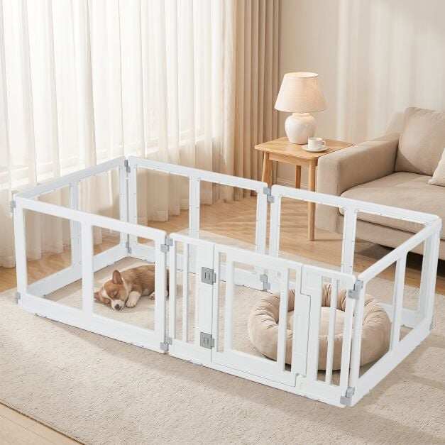 Costway Clear Plastic Dog Playpen with Secure Locking Door-6 Panel