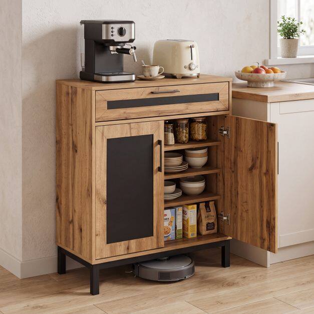 2-Door Sideboard Cabinet with Drawer and 3 Removable Shelves for Dining Room-Natural 2-Door Sideboard Cabinet with Drawer and 3 Removable Shelves for Dining Room-Natural
