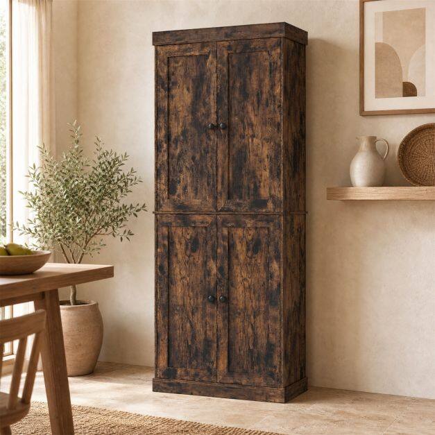 4-Door Modern Freestanding Storage Organizer with 2 Adjustable Shelves for Dining Room-Brown