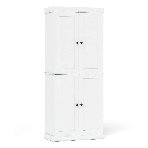 High Kitchen Buffet with 4 Doors, Storage Cabinet with 6 Shelves (2 Adjustable, Anti-Tip), 76x40x185 cm, White High Kitchen Buffet with 4 Doors, Storage Cabinet with 6 Shelves (2 Adjustable, Anti-Tip), 76x40x185 cm, White