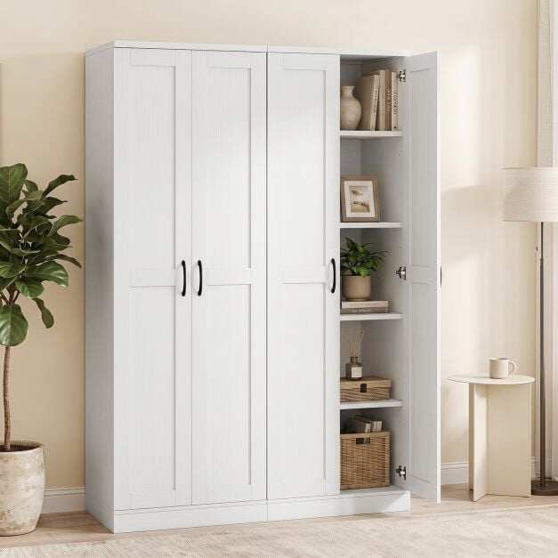 Costway 70″ Tall Storage Cabinet with Doors and Adjustable Shelves for Kitchen-White Costway 70″ Tall Storage Cabinet with Doors and Adjustable Shelves for Kitchen-White