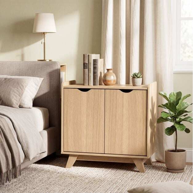 2 Door Modern Wooden Buffet Sideboard Organizer with Adjustable Shelf-Natural 2 Door Modern Wooden Buffet Sideboard Organizer with Adjustable Shelf-Natural