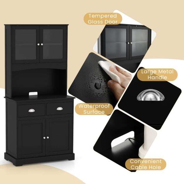 Tall Sideboard with 2 Drawers and Adjustable Shelves-Black Tall Sideboard with 2 Drawers and Adjustable Shelves-Black