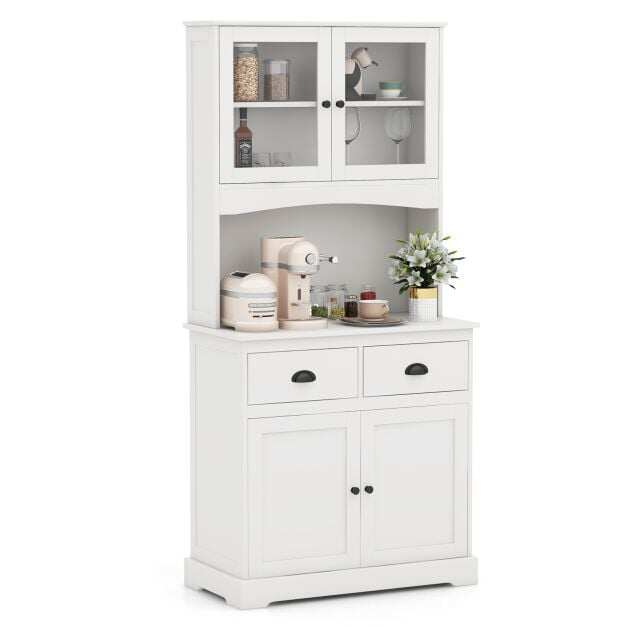 Tall Sideboard with 2 Drawers and Adjustable Shelves-White Tall Sideboard with 2 Drawers and Adjustable Shelves-White