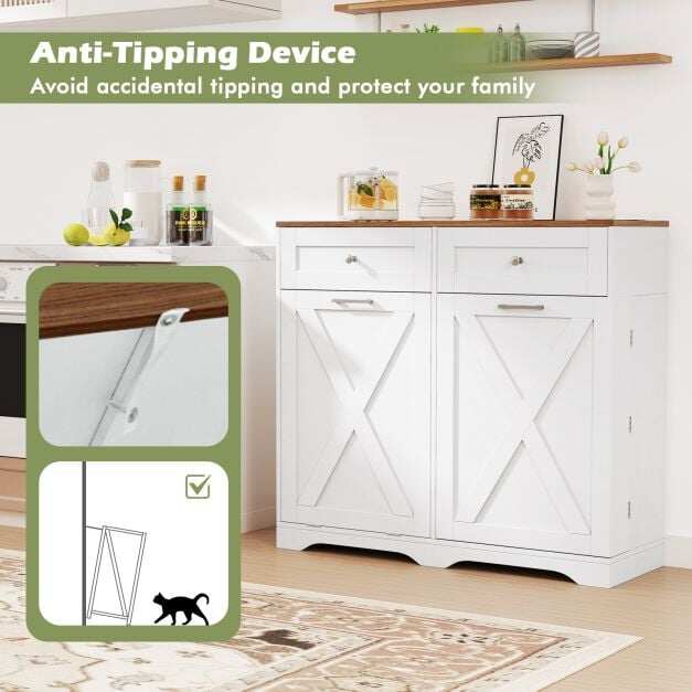 Tilt Out Trash Can Cabinet with Outlets and Adjustable Shelf for Kitchen-White Tilt Out Trash Can Cabinet with Outlets and Adjustable Shelf for Kitchen-White