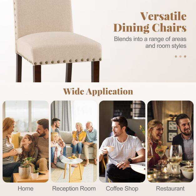 Set of 2 Dining Chairs, Comfortable Padded Kitchen Chairs with Backrest and Wooden Legs, 2 Beige Floor Mats Set of 2 Dining Chairs, Comfortable Padded Kitchen Chairs with Backrest and Wooden Legs, 2 Beige Floor Mats