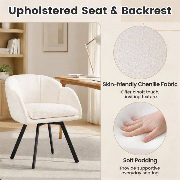 360° Swivel Accent Chair Upholstered Chenille Armchair with Metal Base-Beige 360° Swivel Accent Chair Upholstered Chenille Armchair with Metal Base-Beige