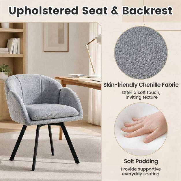 360° Swivel Accent Chair Upholstered Chenille Armchair with Metal Base-Grey 360° Swivel Accent Chair Upholstered Chenille Armchair with Metal Base-Grey