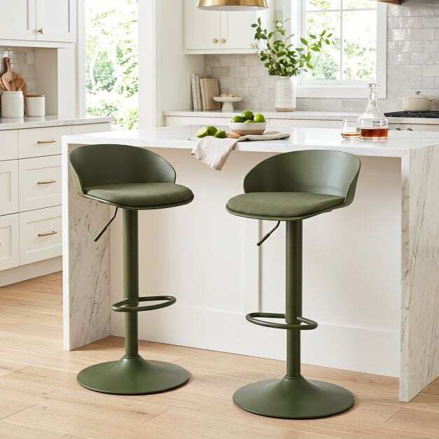 Adjustable Swivel Bar Stools with Back and Footrest Loads 150 KG Each-Olive Green Adjustable Swivel Bar Stools with Back and Footrest Loads 150 KG Each-Olive Green
