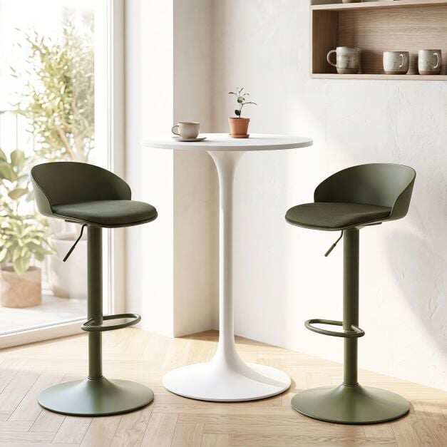Set of 2 Adjustable Swivel Bar Stools with Back and Footrest Loads 150 KG Each-Green Set of 2 Adjustable Swivel Bar Stools with Back and Footrest Loads 150 KG Each-Green