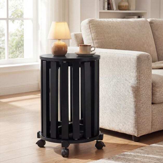 Stackable Stools Set of 4 with Rolling Base Solid Rubber Wood Nesting Stools-Black