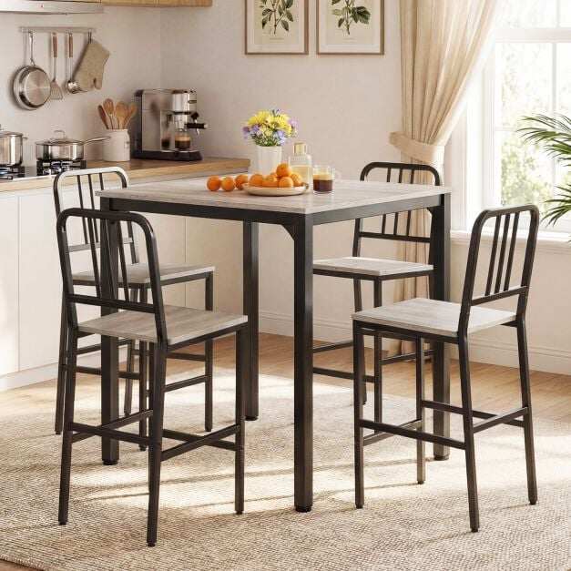 Counter Height Dining Table Set for 4 Kitchen Bar Table and Chairs Set with Faux Marble Surface-Grey