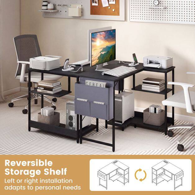 39.5″ L-Shaped Computer Desk with Integrated Charging Hub-Black 39.5″ L-Shaped Computer Desk with Integrated Charging Hub-Black
